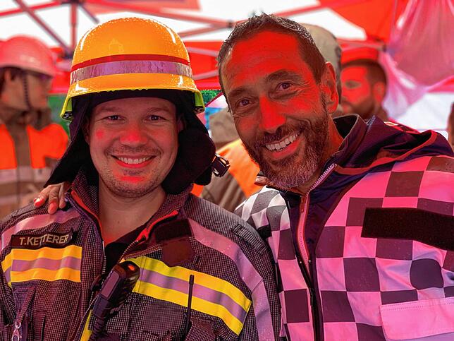 Timo Ketterer, Leiter Führungsstab des Landkreises Konstanz (links), und Markus Meile vom RFS Kreuzlingen zeigten sich nach der Übung ...