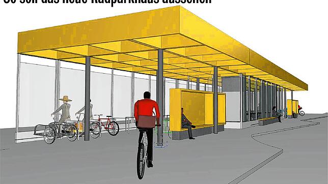 Bild : Das Dach soll Strom fürs Rathaus erzeugen: So wird das Fahrradparkhaus aussehen