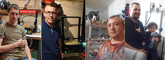 Unser Bild zeigt einige Unterstützer der Aktion aus der Region: Die 3D-Drucker von Alex, Daniel, Andreas und Jens mit Töchterchen (von ...