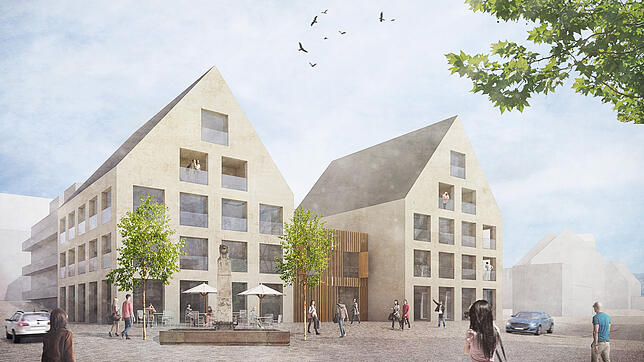 Das ist die Planung für die neue Wollmatinger Ortsmitte. Diese soll auf Höhe des Löwenbrunnens Platzcharakter bekommen. Die ...