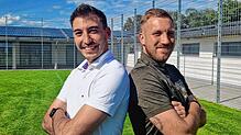 Die besten Torschützen ihrer Clubs für ein Bild vereint: Maximilian Bell (links) vom FV Möhringen und Erik Dukart vom TSV Aach-Linz. ...