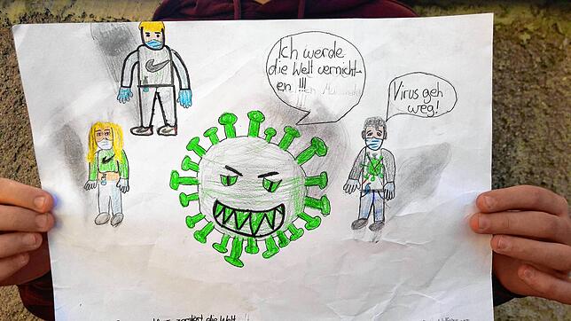 Auf Henri Wolfspergers Bild macht sich das Coronavirus auf, die Welt zu zerstören.