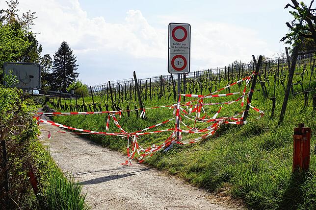 Der Grenzübergang am Schlipf einige Tage später: Weil es immer wieder Grenzverletzungen gab, wurden auch immer mehr Flatterbänder ...