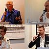 Zum SÜDKURIER-Podium sind die Bürgermeisterkandidaten (oben, von links:) Klaus Schultz, Markus Lauffer, (unten, von links:) Georg ...