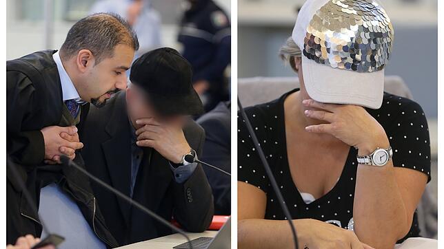 Der Schwiegervater von Sarah O. mit seinem Verteidiger (links) und die Schwiegermutter von Sarah O. am ersten Prozesstag