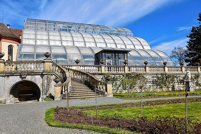 Das Palmenhaus soll abgebaut werden, sodass der Blick auf Schloss und Schlosskirche frei ist. Veranstaltungsräume und Pflanzenschauhaus ...