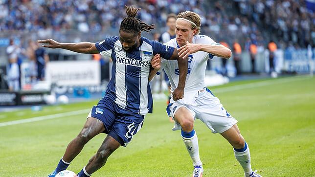 Nicht nur Karlsruhes Herold (r) und Herthas Zeefuik lieferten sich intensive Duelle.