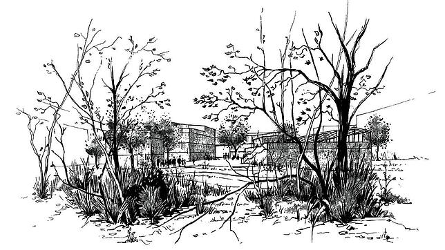 Schule am Rande des Naturschutzgebiets: So seht eine Skizze der neuen Waldorfschule am Rande des Wollmatinger Rieds aus. Bis das Projekt ...
