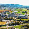 Blick auf das DSM-Werk Sisseln. Der Konzern produziert hier Vitamine und pharmazeutische Wirkstoffe. Rechts ist der Rhein und im ...