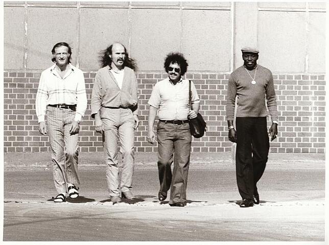 Internationale Jazz-Größen nehmen für MPS auf. Albert Mangelsdorff, Wolfgang Dauner, Eddie Gomez und Elvin Jones (von links).