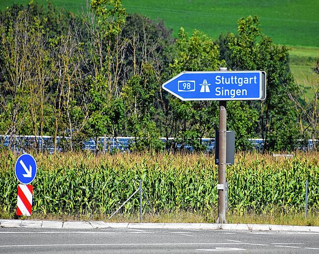 Die Auffahrt zur Autobahn 98 an der Anschlussstelle Stockach-West in Richtung Singen.