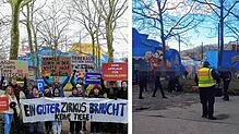 Tumult vor dem Weihnachtszirkus Anfang 2024: Tierschützer demonstrieren regelmäßig vor dem Zirkus im Grütt. Rechts zu sehen: Die ...