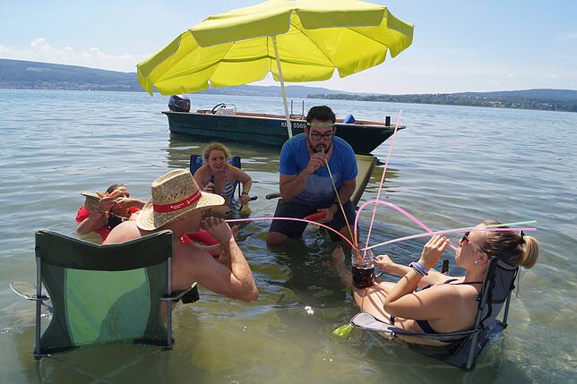 Bild 13: Ein Picknick im Bodensee: Willkommen auf der Sandbank zwischen Reichenau und Mettnau!