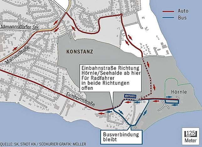 Bild 2: Einbahnverkehr auf der Eichhornstraße? Das will die Stadt im Sommer auf einem Teilstück in Richtung Strandbad Horn testen