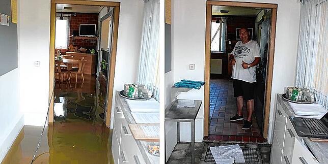Auch im Zugang zum Gastraum staute sich das Wasser (links). Davon ist kaum mehr etwas zu sehen (rechts).