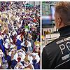 Wenn viele Menschen gemeinsam unterwegs sind und feiern, dann hat auch die Polizei viel zu tun, wie der Beamte (rechts), der vom ...