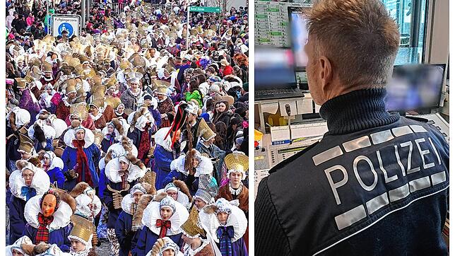 Wenn viele Menschen gemeinsam unterwegs sind und feiern, dann hat auch die Polizei viel zu tun, wie der Beamte (rechts), der vom ...