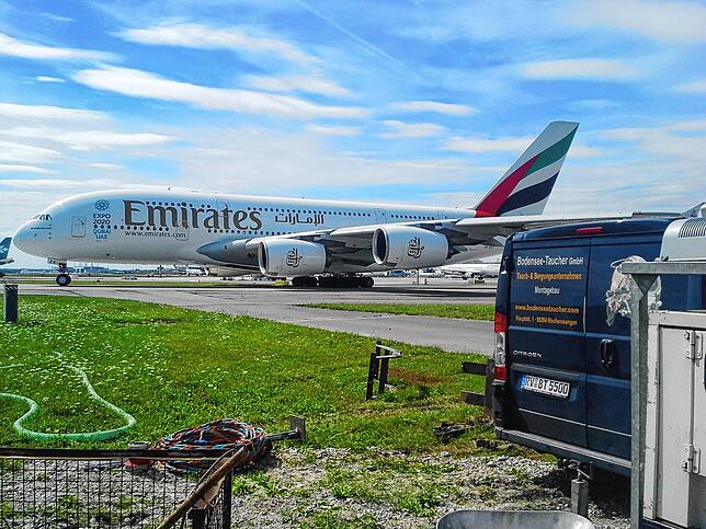 Auch am Münchner Flughafen sind die Bodensee-Taucher schon unterwegs gewesen.