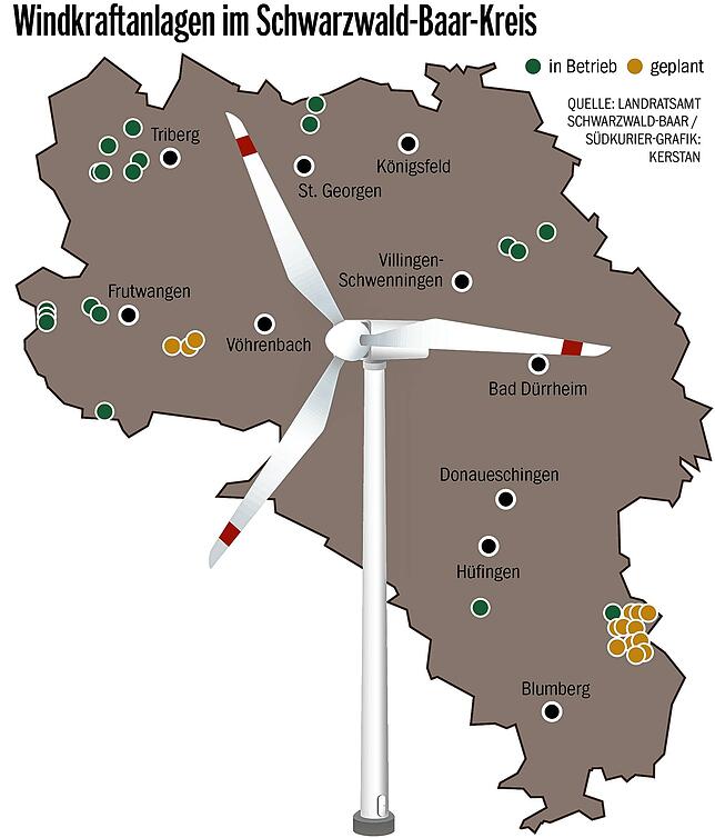 Bild 2: Windräder im Schwarzwald-Baar-Kreis: Wo sie stehen und wo sie stehen könnten