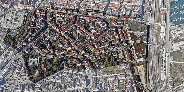 Luftbild vom Voruntersuchungsgebiet für die Sanierung Stadelhofens.