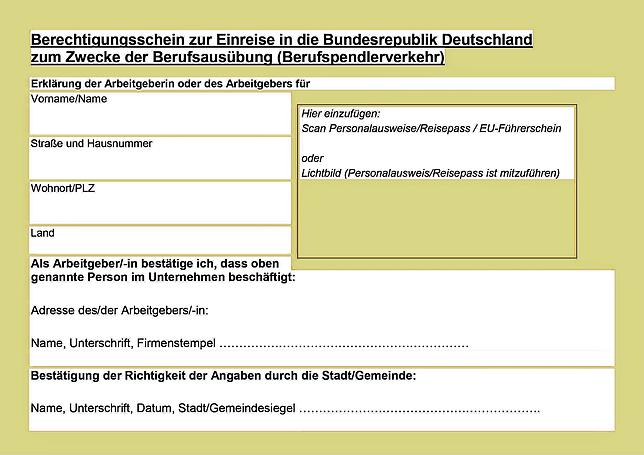 So sieht der Passierschein wohl aus.