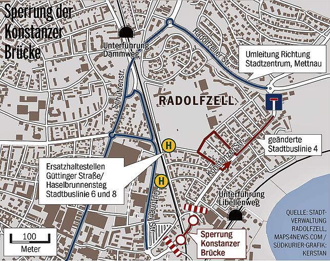 Bild 1: Bis Juli gibt es an der Konstanzer Brücke kein Durchkommen
