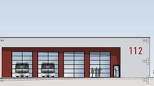 Das neue Feuerwehrhaus in Wallbach von der Weststeite aus gesehen.