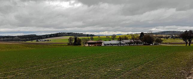 Der Kornberg in der linken Bildhälfte, fotografiert aus Richtung Röhrenbach über die Grundschule Wintersulgen hinweg, könnte nach ...