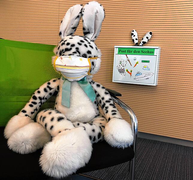 Ein Seehas mit Maske ist im Seehasentäschle zu finden.
