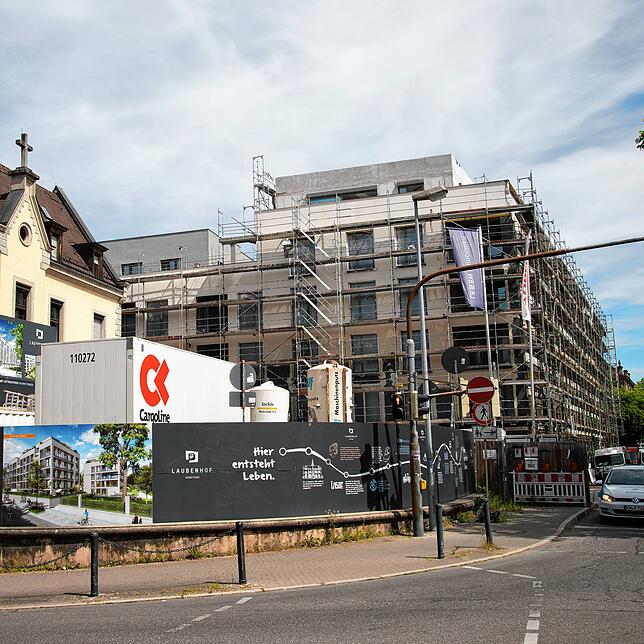 Die Baustelle Laubenhof auf der Fläche Vincentius im Stadtteil Konstanz-Paradies.