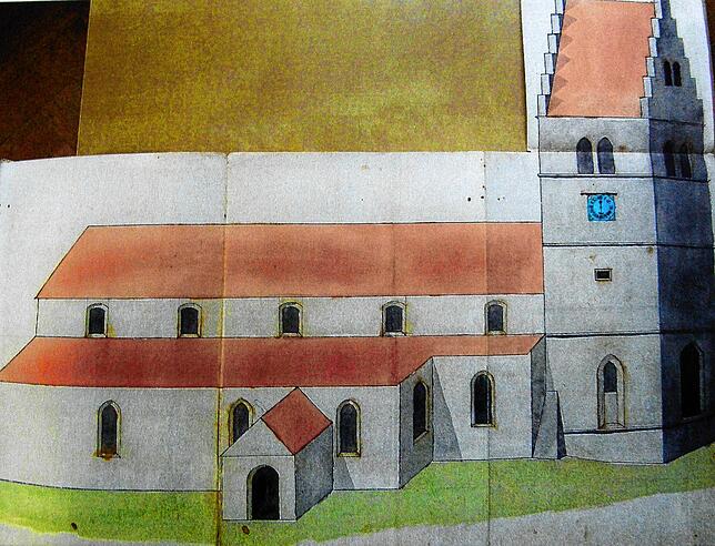 Diese mehr als 200 Jahre alte Zeichnung zeigt die St. Johann-Kirche auf der Reichenau. Sie war früher die Kirche der Bürger, stand dort, ...