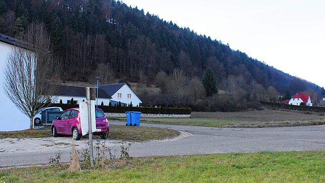 Das neue Wohngebiet Hinterwieden II mit zehn Mehrfamilienhäusern soll in diesem Bereich entstehen. Unterhalb in Richtung Sporthalle wird ...