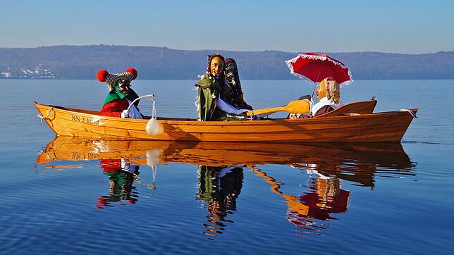 Narrentag 2020: Filmdreh auf dem Bodensee mit diesen Hauptdarstellern (von links): Elzacher Schuttig, Rottweiler Ferderahannes, ...