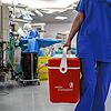 Die Organe eines Toten werden in einer Eisbox aus dem Operationssaal eines Krankenhauses im schweizerischen Genf gebracht. Die Schweizer ...