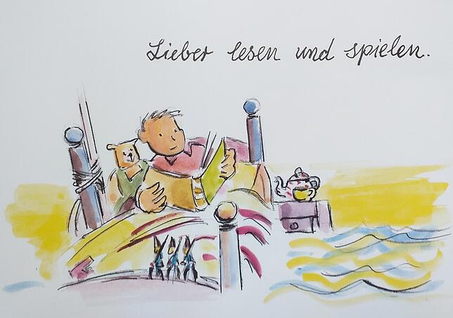 Der &bdquo;kleine Willi&ldquo; mit seinem Teddy auf großer Goldfahrt gen Westen.