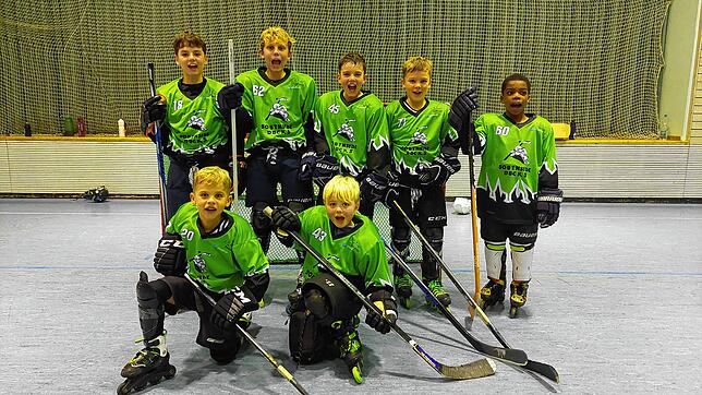 Die Southside Ducks fiebern dem heutigen Freundschaftsspiel entgegen. Hinten von links: Felix, Michael, Laurin, Leandro, Carsten. Vorne ...
