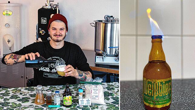 Lukas Kromer aus VS-Obereschach hat unter Laborbedingungen aus dieser 30 Jahre alten Flasche &bdquo;Berliner Weisse&ldquo; Hefezellen ...