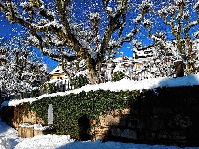 Der Johannisplatz in Waldshut im Winterkleid.