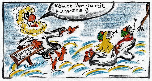 Petrus nimmt die Hemdglonker in Empfang und stellt eine alefänzige Frage.