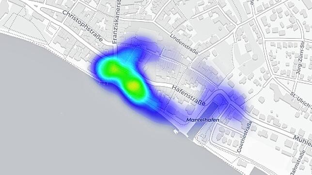 An diesen Stellen haben wir Mobiltelefone mit Corona-App in Überlingen registriert.