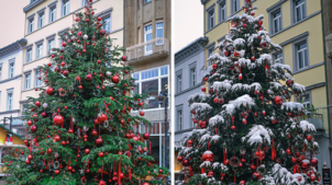 Der Weihnachtsbaum auf der Konstanzer Marktstätte. Ob er diese Weihnachten auch mit Schnee bedeckt sein wird?