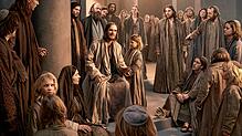 Jesus mit seinen Jüngern, Anhängern und vielen Kindern in Bethanien.