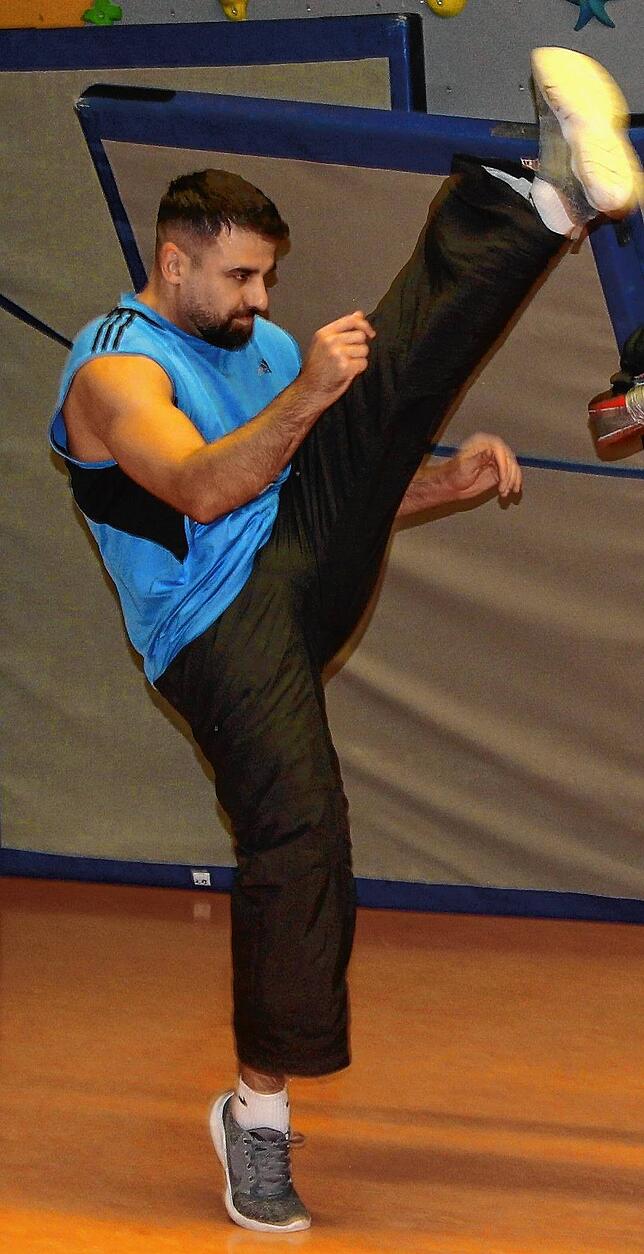Weltmeister Tugay Sevinc (blaues Hemd) und sein Trainingspartner Ismail Topbas.