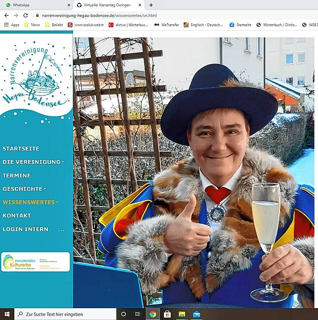 Bildschirmfoto: Grüße von daheim aus an den ersten virtuellen Narrentag der Narrenvereinigung Hegau-Bodensee.
