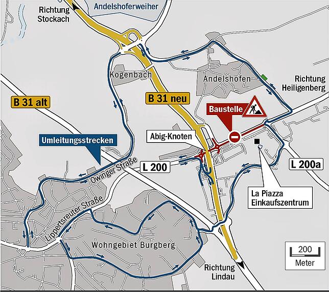 Die aktuelle Umleitungsstrecke mit einer Art Kreisverkehr-System am Burgbergring.