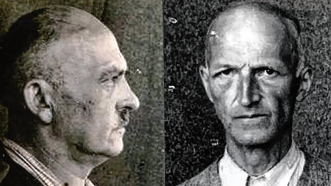 Die 1945 von den Franzosen aufgenommenen Haftfotos der beiden Ortsgruppenleiter der NSDAP Wehr Georg Arnold (l.) und Karl Krafft (r.). ...
