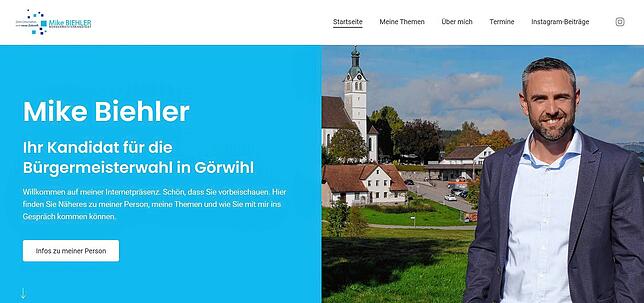 Der Internetauftritt des Görwihler Bürgermeisterkandidaten Mike Biehler.