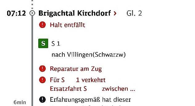 Der Screenshot dokumentiert den Zugausfall am 25. Oktober.