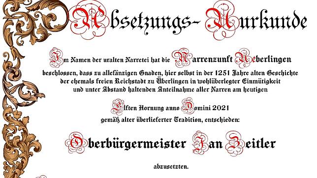Von &bdquo;allefänzigen Gnaden&ldquo;, heißt es in der Urkunde, werde er heute mit dieser Urkunde abgesetzt, heißt es im Erlass der ...