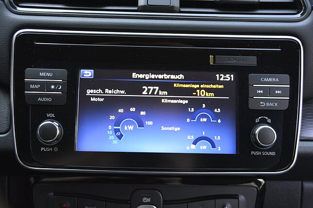277 Kilometer zeigt der vollgeladene Leaf an. In der Praxis sind es eher 220 Kilometer.